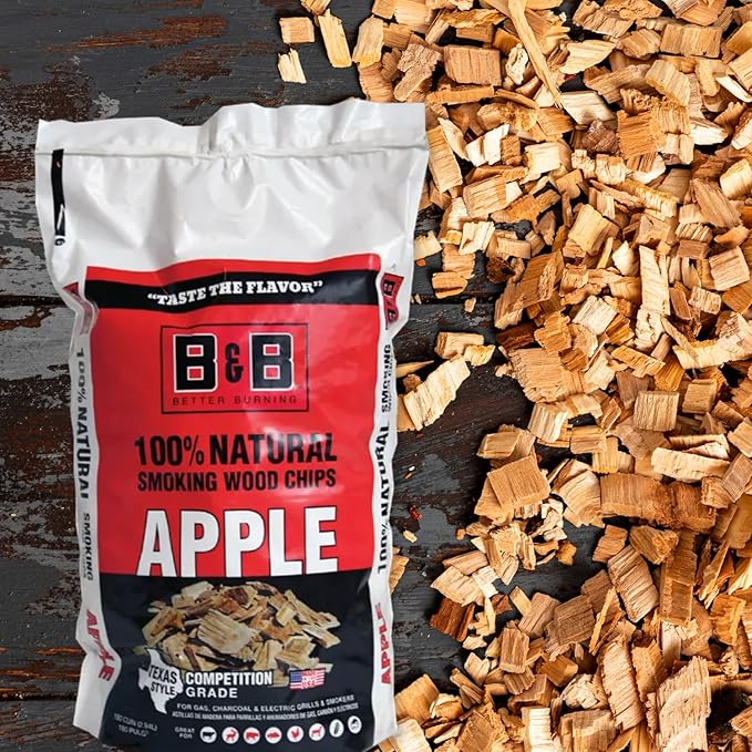 B&B Charcoal Smoking Chips 2-Pack – 180 cu in Bags of Premium Hardwood BBQ Smoking Chips – Perfect for Grilling, Smoking, and Adding Rich, Smoky Flavor to Meat, Fish, and Vegetables (Apple)