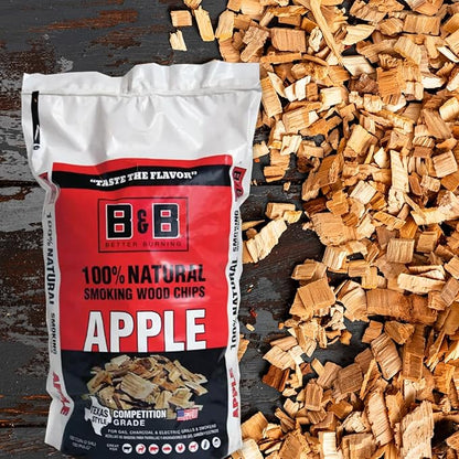 B&B Charcoal Smoking Chips 2-Pack – 180 cu in Bags of Premium Hardwood BBQ Smoking Chips – Perfect for Grilling, Smoking, and Adding Rich, Smoky Flavor to Meat, Fish, and Vegetables (Apple)