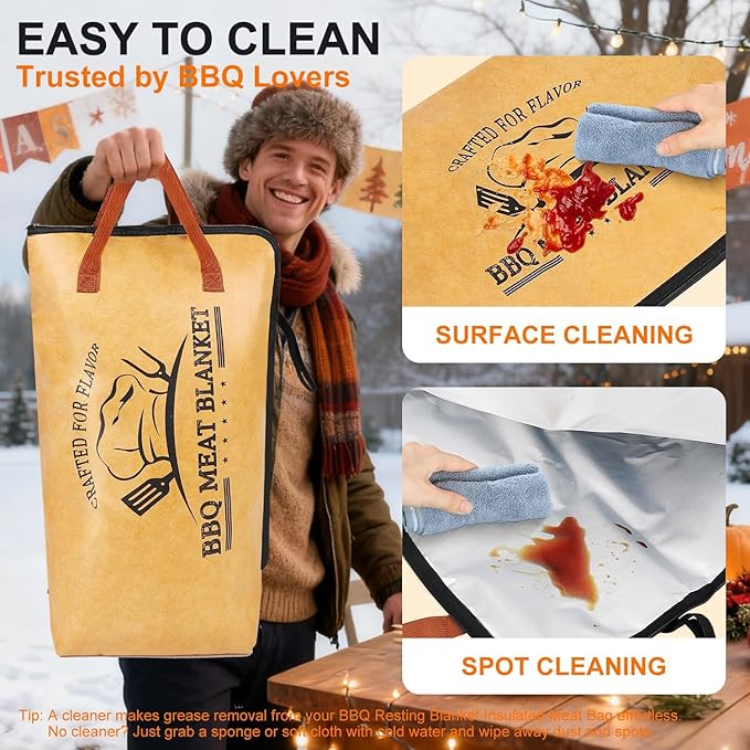 21" BBQ Blanket for Resting Meat, Insulated Smoker Meat Resting Bag for Brisket/Pork Shoulder/Turkey Juicy & Tender, with Accessories - Christmas Stocking Stuffers Anniversary Gifts for Men BBQ Lovers
