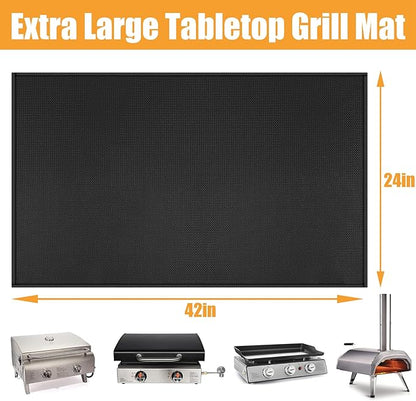 24x42in Heat Resistant Grill Mats for Outdoor Grill to Protect Your Prep Table and Outdoor Grill Table - Fire Proof & Water Proof & Oil Proof BBQ Mat - Black (0.6mm)