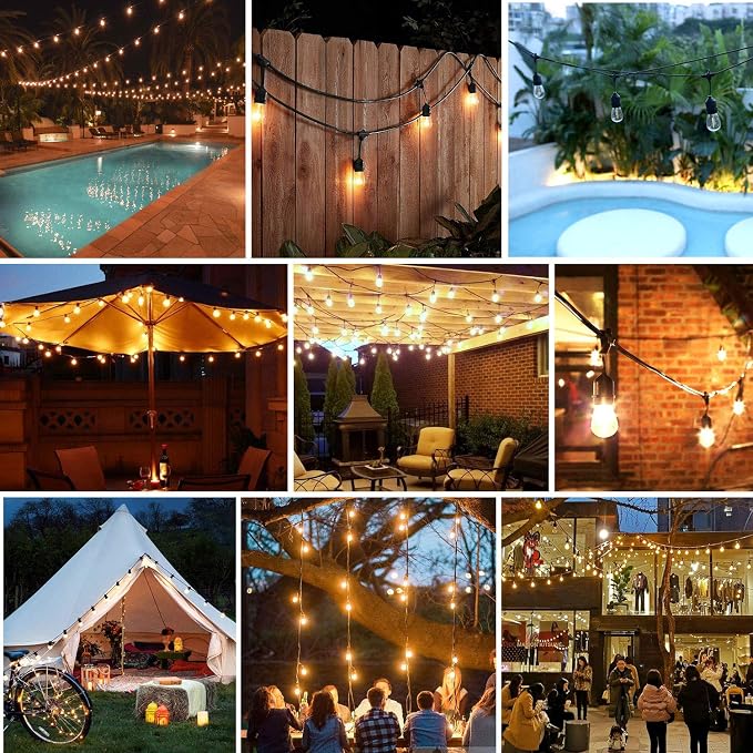Lakumu Outdoor String Lights 96FT(48×2), Commercial Grade Heavy Duty Patio Lights with Dimmable S14 Shatterproof LED Bulbs, Linkable Waterproof Bistro Lights for Outside Deck Backyard Cafe Market