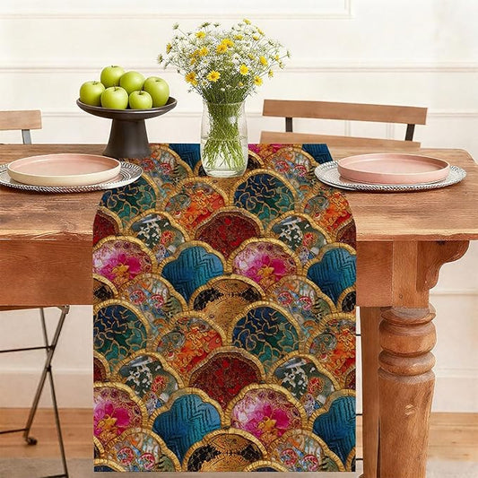Bohemia Table Runner,Dining Decor for Kitchen Coffee Table Family Dinners Holiday Parties Wedding Events Decor(13x72 inch)
