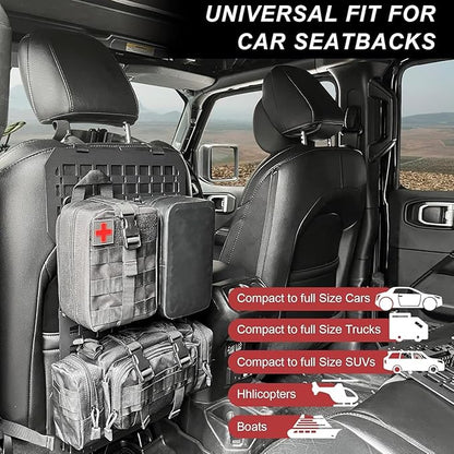 Rigid Molle Panels for Vehicles Truck Mount Rack Panel Tactical Seat Back Organizer Adjustable with 3 Storage Bag