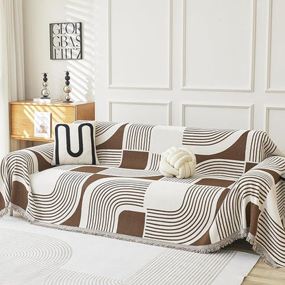 WEYOND Boho Couch Cover, Chenille Sofa Covers Washable, 91" x 150", Coffee | Couch Covers for 3 Cushion Couch Sofa Pet Friendly, Bohemian Sofa Slipcovers for Sectional Sofa, Loveseat, 2 3 4 Seater