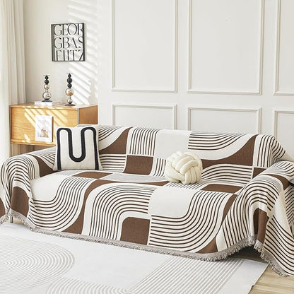 WEYOND Boho Couch Cover, Chenille Sofa Covers Washable, 91" x 134", Coffee | Couch Covers for 3 Cushion Couch Sofa Pet Friendly, Bohemian Sofa Slipcovers for Sectional Sofa, Loveseat, 2 3 4 Seater