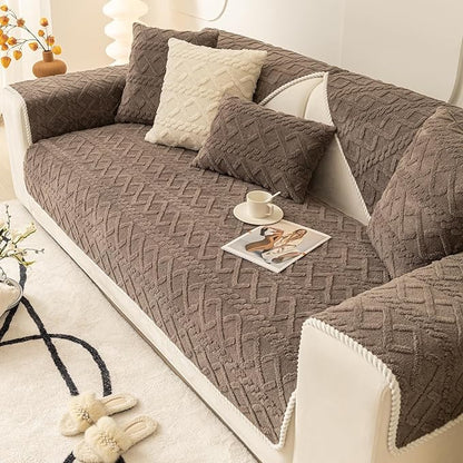 vctops Geometric Jacquard Plush Sofa Couch Covers Farmhouse Neutral Non Slip Sectional Couch Cover Soft Warm Sofa Slipcover for Dogs, Children, Pets Furniture Protector (Brown,36"x36")