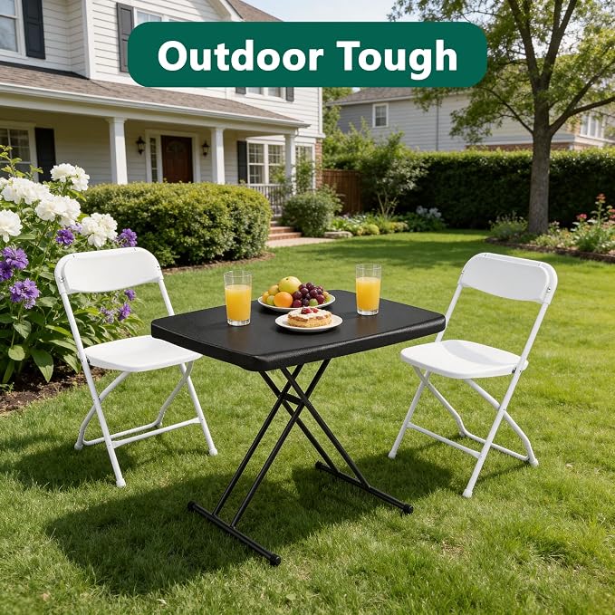 30in Folding Table, Portable Picnic Table with Adjustable Height, Foldable TV Tray Table & Laptop Desk for Small Spaces, Patio, Camping, BBQ, No Assembly Needed, Black