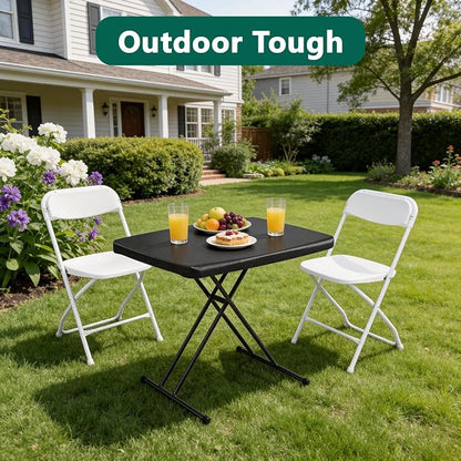 30in Folding Table, Portable Picnic Table with Adjustable Height, Foldable TV Tray Table & Laptop Desk for Small Spaces, Patio, Camping, BBQ, No Assembly Needed, Black