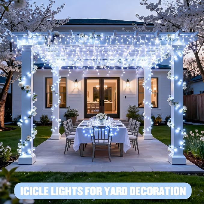 JMEXSUSS 38.8ft 400 LED White Icicle Lights for Outside | Connectable Christmas Icicle Lights Outdoor Indoor Plug in, String Lights for House Patio Party Room Eave Decorations