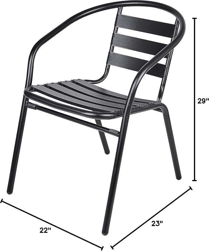 Indoor Outdoor Set of 2 Black Restaurant Metal Aluminum Slat Stack Chairs Lightweight for Dining Patio Shop
