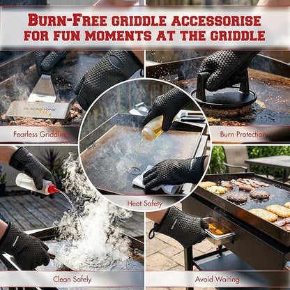 KITCHEN PERFECTION XL Silicone Oven & Griddle Gloves -Extreme Heat Resistant BBQ & Grilling Gloves -Handle Hot Food Right on Your Griddle |Waterproof Oven Mitts Grill Gloves |Superior Set+3 Bonuses