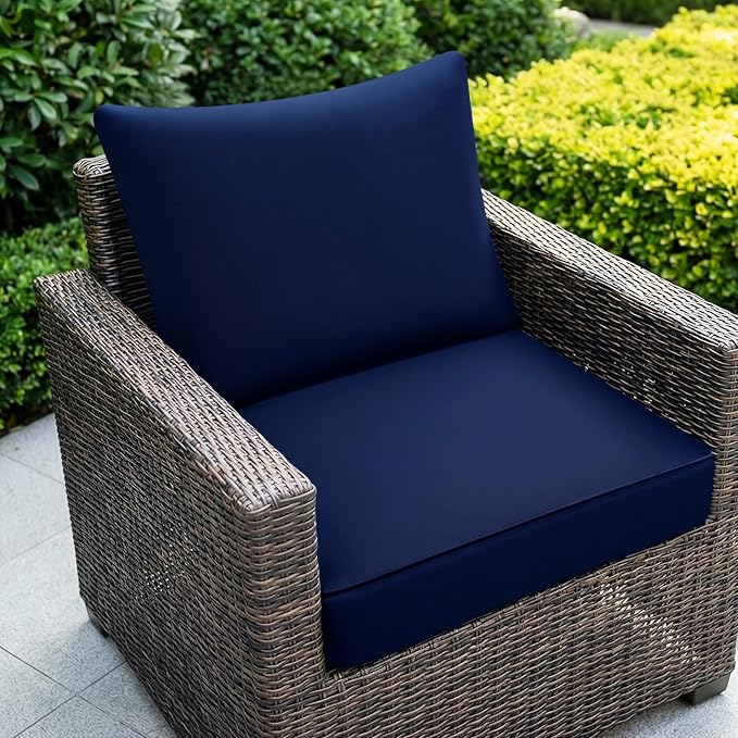 Outdoor Chair Cushions Patio Furniture Seat & Back Pillow 22 x 22 Inch Blue | Rain-Proof Cover Removable Replacement with Ties for Wicker Sofa Couch Sunbrella Outside