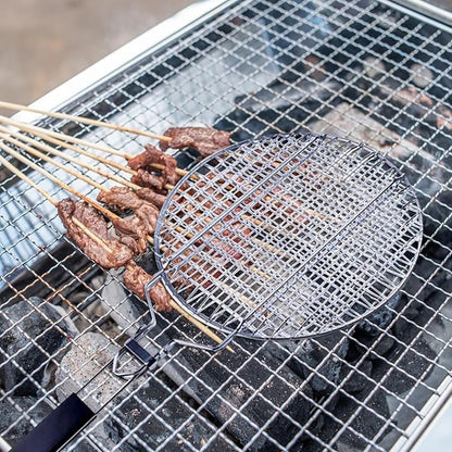 Round Grill Basket, Folding Stainless Steel Barbecue Nets Grilling Accessories, Metal Fish Clips with Removable Handle, Non-stick Clamp Grilled BBQ Supply, Outdoor Vegetable Grilling Rack
