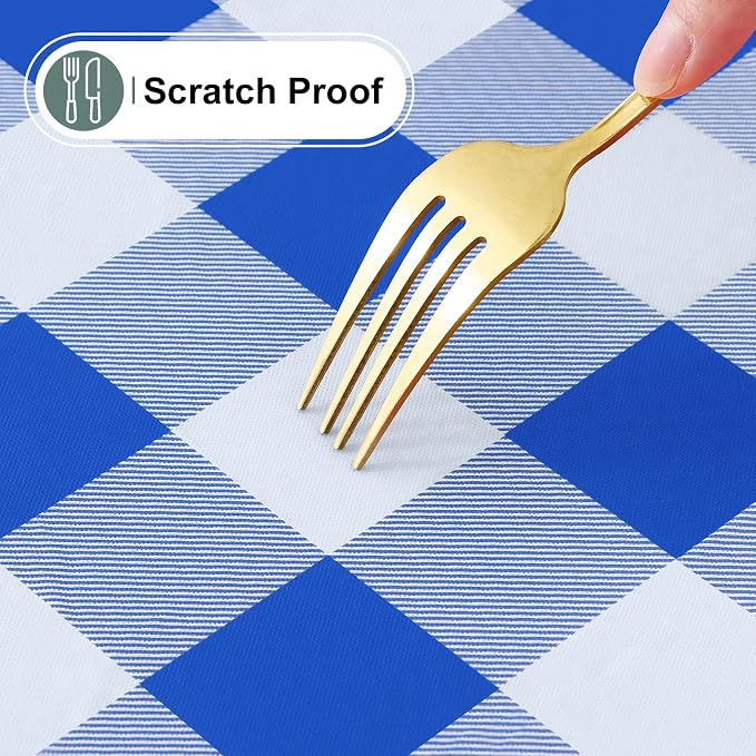 Buffalo Rectangle Picnic Tablecloth, 8 Foot Elastic Fitted Vinyl Table Cloth with Flannel Backing, Waterproof Plaid Table Covers for Dining, Camping, Outdoor (Blue and White, 30" x 96")