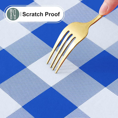 Buffalo Rectangle Picnic Tablecloth, 4 Foot Elastic Fitted Vinyl Table Cloth with Flannel Backing, Waterproof Plaid Table Covers for Dining, Camping, Outdoor (Blue and White, 24" x 48")