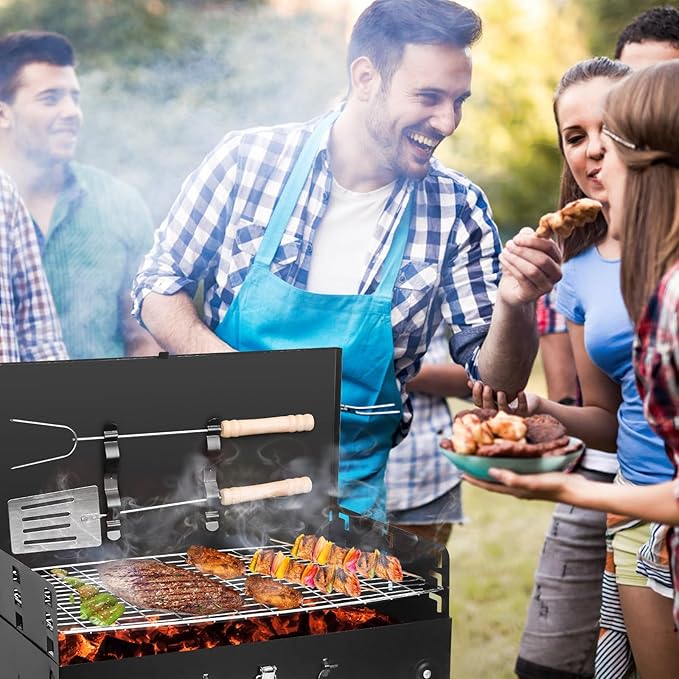 Portable Charcoal Grill - Foldable BBQ Grill with Adjustable Height & Convenient Storage for Outdoor Cooking, Picnics, Camping, and Backyard Grilling (16.7x10x17.7in)