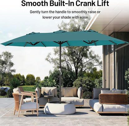 AreShark 15ft Patio Umbrella with Base, Double Sided Outdoor Umbrella with 12 Fiberglass Ribs, Large Outdoor Umbrella for Garden, Pool, Deck, Backyard & Market, Lake Blue