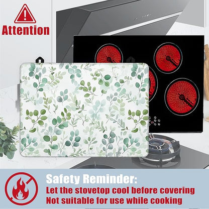 Electric Stove Top Cover,Eucalyptus Leaves Stove Cover for Glass Top Electric Stove,Watercolor Green Leaf Heat Resistant Flat Top Stove Mat Countertop Protector, 28 x 20 Inch