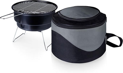 PICNIC TIME Caliente Portable Charcoal Grill & Cooler Tote, Take Anywhere BBQ Grill with Enameled Fire Bowl and Carrying Tote that Doubles as Cooler for Outdoor Cooking Use, (Black with Gray Accents)