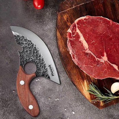 Huusk Knives, Viking Boning Knife for Meat Cutting, Small Ulu Knife, Hand Forged Full Tang Caveman Ultimo Knives for Kitchen or Camping Christmas Gift for Men and Women