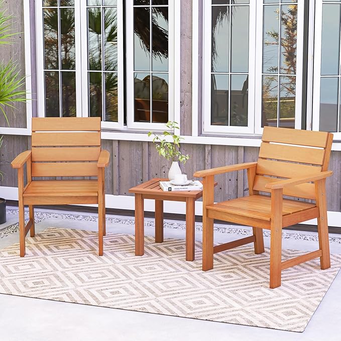 Tangkula Set of 4 Wood Patio Dining Chair, Wood Dining Armchairs with Breathable Slatted Seat & Inclined Backrest, Ergonomic Outdoor Chairs for Backyard, Balcony, Garden