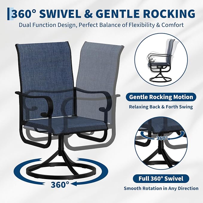 GarveeLife Patio Swivel Chair Set of 6, All-Weather Outdoor Dining Chairs with High Back, Rocker-Swivel Combo Patio Chairs for Backyard Deck Poolside, Navy Blue