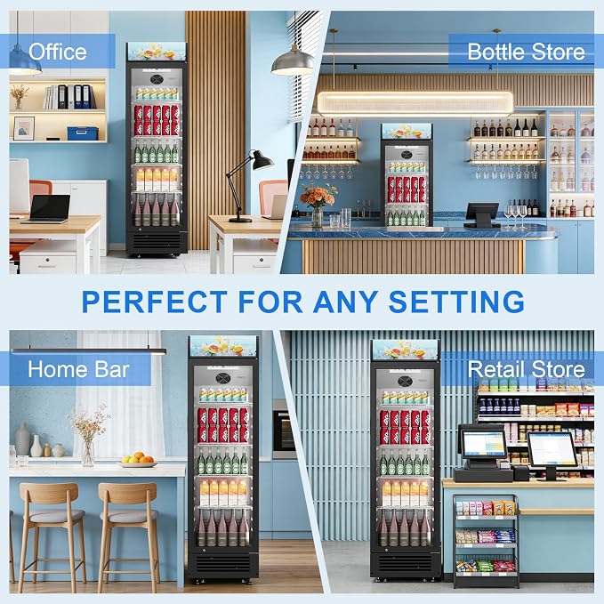 Antarctic Star Outdoor Beverage Refrigerator, 9 Cu. Ft. Glass Door Drink Fridge, Commercial Display Refrigerator with 4 Adjustable Shelves, for Shops, Restaurants, Bars