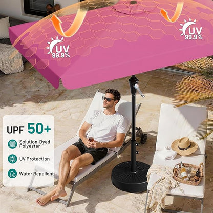 AreShark 6.5 x 10 FT Rectangular Valance Patio Umbrella, Outdoor Umbrella with Tilt and Crank, Market Table Umbrellas W/ 6 Ribs UV Protection for Garden, Deck, Backyard and Pool, Rose Pink