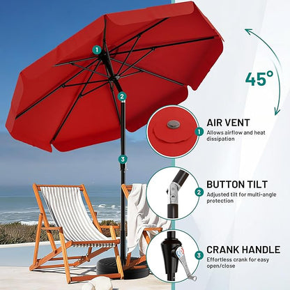 AreShark 9FT Valance Patio Umbrella, Outdoor Table Umbrella with Tilt and Crank, Outdoor Market Umbrellas W/ 8 Sturdy Ribs UV Protection for Garden, Deck, Backyard and Pool, Red