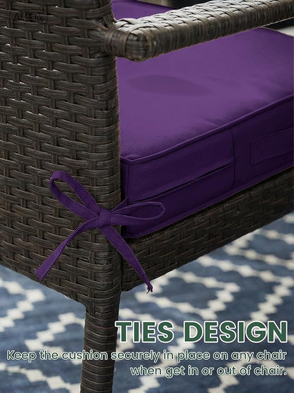 Outdoor Chair Cushion 19 x 19 x 4 Inches Patio Furniture Outdoor Waterproof Seat Cushion, Patio Chair Cushion with Handles and Ties, Square Dining Chair Cushion Set of 2, Purple