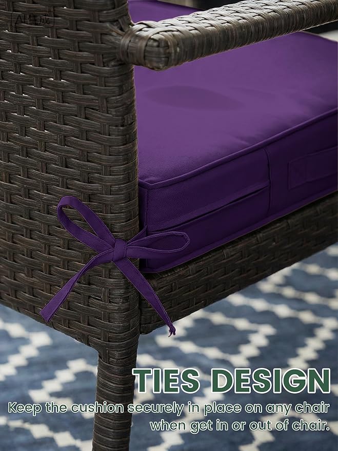 Outdoor Chair Cushion 18.5 x 16 x 4 Inches Patio Furniture Outdoor Waterproof Seat Cushion, Patio Chair Cushion with Handles and Ties, Square Dining Chair Cushion Set of 2, Purple