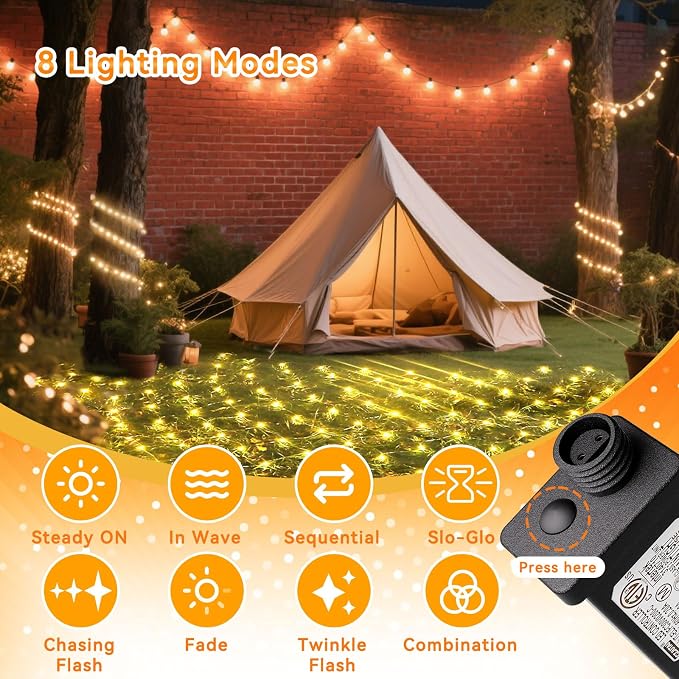 LitHome 21FT x 5FT Christmas Net Lights Outdoor Mesh Lights Connectable | 8 Modes 360 LED Waterproof Warm White Christmas Mesh Light for Bushes, Garden, Backyard, Xmas, Holiday Decor, Clear Wire