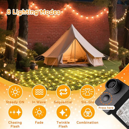 LitHome 34.5FT x 5FT Christmas Net Lights Outdoor Mesh Lights Connectable | 8 Modes 610 LED Waterproof Warm White Christmas Mesh Light for Bushes, Garden, Backyard, Xmas, Holiday Decor, Clear Wire
