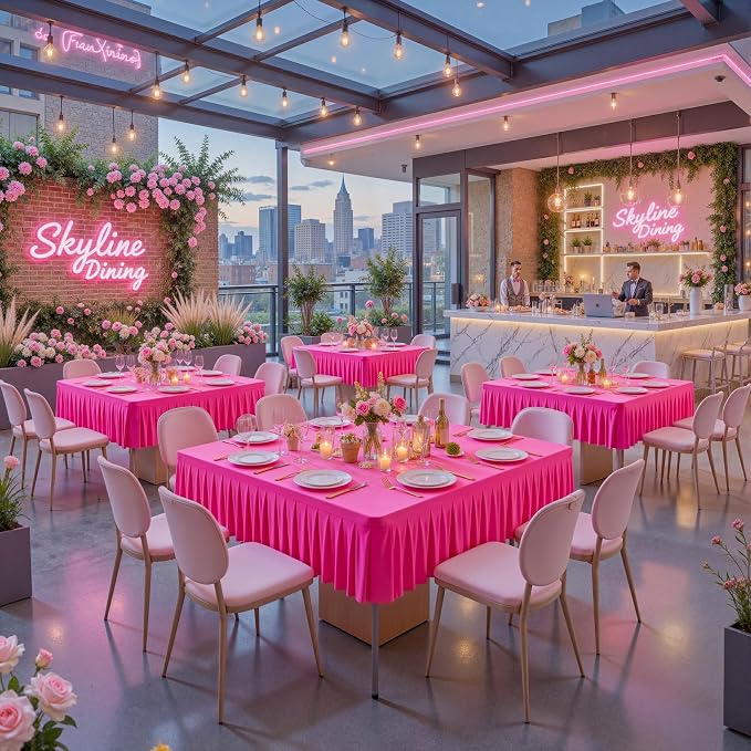 PARTISKY Hot Pink Spandex Square Tablecloths 60x60 Inch, Wrinkle Free Fitted Card Table Cloth Stretch Square Table Cover for Kitchen Dinner, Holiday Party, Wedding Banquet, Display Trade Show