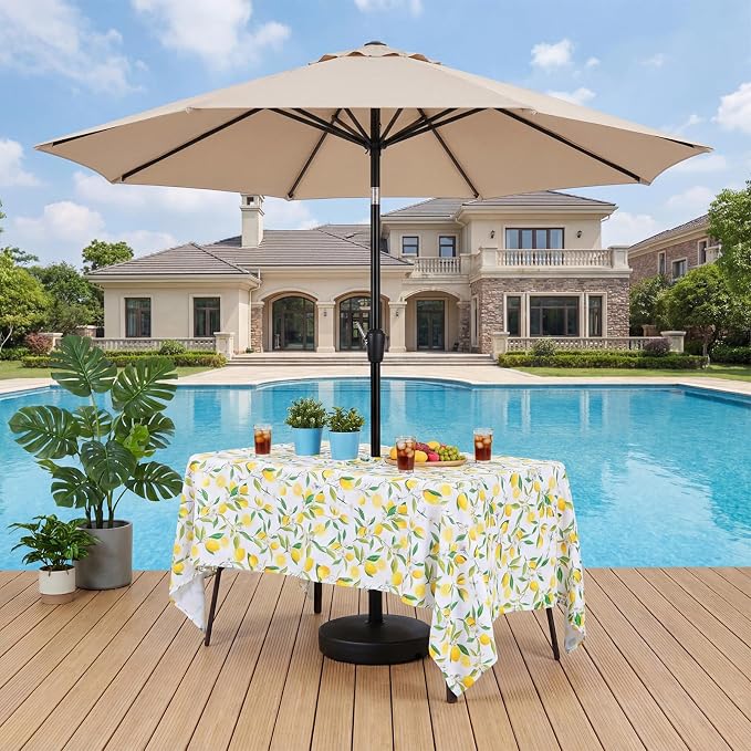 SquarePie Outdoor Tablecloth with Umbrella Hole Rectangle - 60x84 Inch Water Resistant SpillProof Zippered Patio Table Cover for Spring Summer Garden Camping Poolside Picnic, Summer Lemon