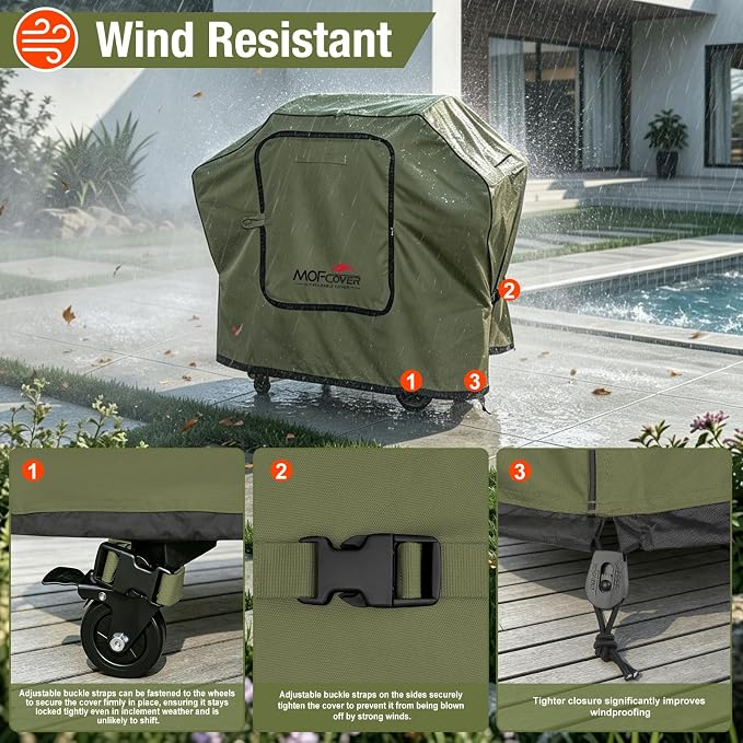 Exclusive Foldable 58 inch Grill Cover, 600D Heavy Duty Outdoor BBQ Cover for Weber Genesis II/EX/SX/LX 300 and Genesis 300 Series Weber 7130, 3-5 Burners Grill, Green