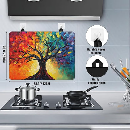 Tree of Life Glass Top Stove Cover Protector,Modern Colorful Tree Heat Resistant Stove Top Cover, Large Size Range Covers for Electric Stove Countertop Mat, 28 x 20 Inch