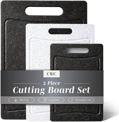 COOK WITH COLOR Non-Slip Cutting Board Set – Kitchen Essentials with Easy Grip Handle for Meat, Veggies, and Fruits, 3 Cutting Boards, Black/White