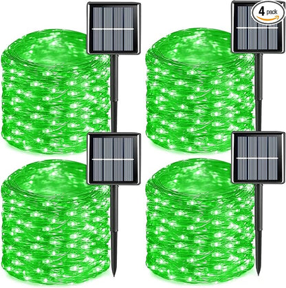 YEGUO 4 Pack Green Solar Fairy Lights, Each 33ft 100 LED Christmas Lights Outdoor Waterproof, 8 Modes Sliver Wire Solar String Lights