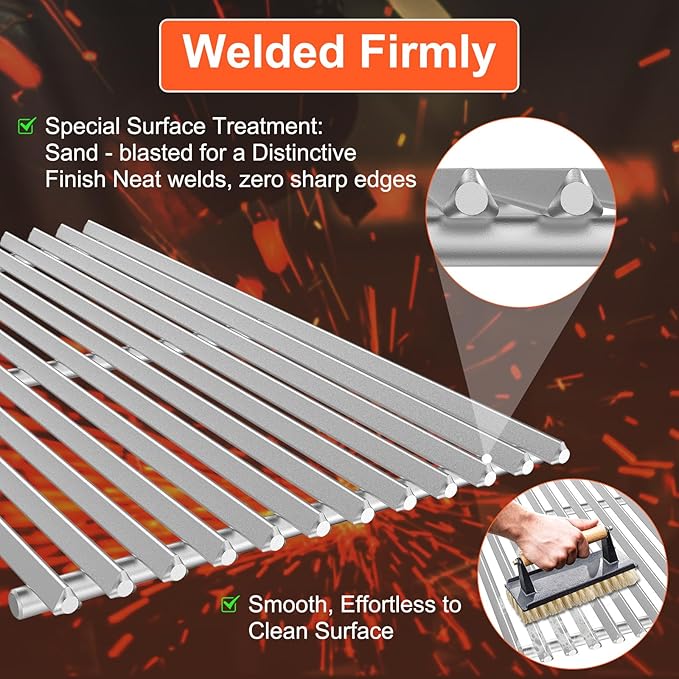 9.5MM 17.5" Grill Grates for Weber Spirit 300 & GS4 Spirit II 300 Series, SUS304 Grill Parts for Weber Spirit E 310 S-310 E/S-320 E/S-330, Genesis Silver B/C, Genesis Gold B/C Grills, 7638 7639