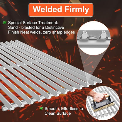 9.5MM 17.5" Grill Grates for Weber Spirit 300 & GS4 Spirit II 300 Series, SUS304 Grill Parts for Weber Spirit E 310 S-310 E/S-320 E/S-330, Genesis Silver B/C, Genesis Gold B/C Grills, 7638 7639