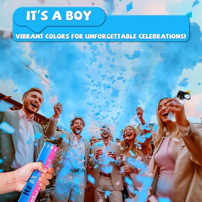 POPUPARTY 2 Pack Blue Gender Reveal Fire Extinguishers with 4 Pack Blue Confetti Cannons for Baby Boy Gender Reveal Party