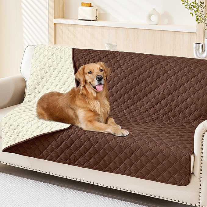 Smiry Waterproof Reversible Pet Couch Covers for Dogs | Pet Friendly, Soft Fabric, Washable Sofa Furniture Protector for Dogs Cat Kids, Checkered (68"x82", Brown/Beige)