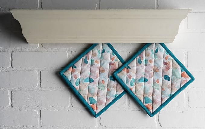 Maison d' Hermine Pot Holders 100% Cotton Heat Resistant Potholders 8" x 8" Hot Pads with Loop BBQ Cooking Baking Hotel Farmhouse Kitchen Handling Hot Pans Spring Summer (Pack of 2, Summer Picnic)