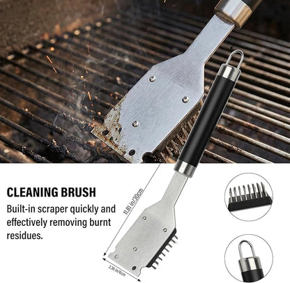 Yekale BBQ Grill Accessories Set, Grill Tools Grilling Accessories Grilling Gifts for Men - Spatula, Fork, Brush, Tongs & Cleaning Brush - Outdoor Barbecue Utensils Gifts for Men Dad Him (Black)