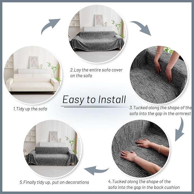 MYSKY HOME Couch Covers for Sofa, Dog Couch Cover Protector, Dark Grey Lines Sofa Covers for Sectional L Shape, Pets Couch Throw Cover Washable Durable Large Couch Cover for Dogs, Cats, 91"X134"