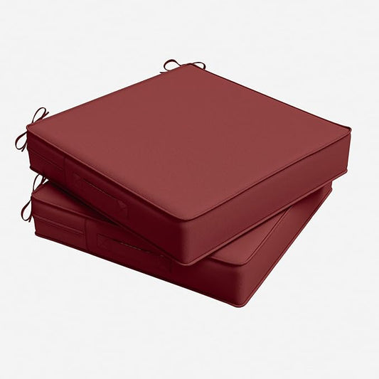 Outdoor Chair Cushion 22 x 22 x 4 Inches Patio Furniture Outdoor Waterproof Seat Cushion, Patio Chair Cushion with Handles and Ties, Square Dining Chair Cushion Set of 2, Burgundy