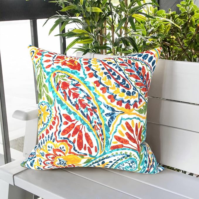 LVTXIII Outdoor Pillow Covers 20x20 Inch, 2 Pack Large Square Throw Pillow Cases, Fade-Resistant Cushion Covers for Patio Furniture Sofa, Garden Porch, Paisley Multi