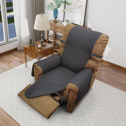 Reversible Chair Covers for Recliner Oversized, Dark Grey | Recliner Oversized Covers for Living Room with Elastic Straps, Water Repellent, Chair Protectors Covers for Dogs