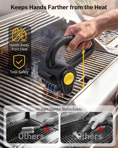 Electric Grill Brush, BBQ Grill Brush for Outdoor Use with LED Light, 300 RPM Powerful Cleaning, 4400mAh Battery, Splash Guard, Reinforced Steel Bristles for Cast Iron & Stainless Steel Grills